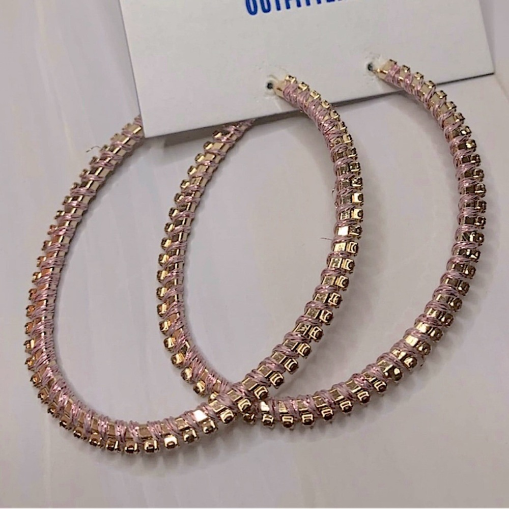 Urban Outfitters Pink/Gold Statement  3 inch Earrings, Wires & Rhinestones NEW